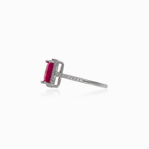 Prong set synthetic ruby silver ring