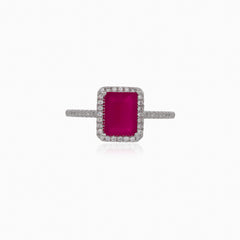 Prong set synthetic ruby silver ring