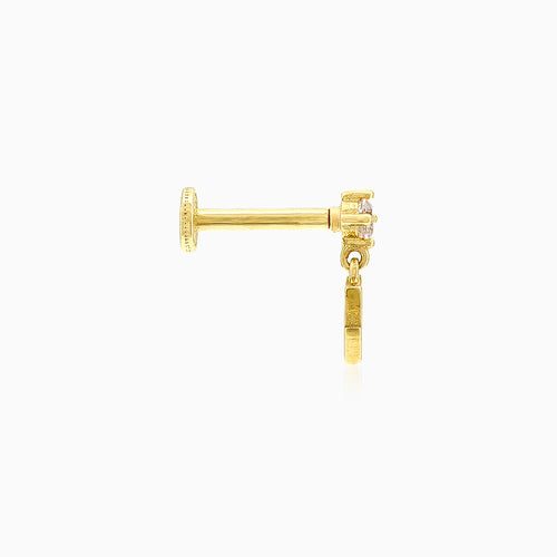 Chic cubic zirconia gold piercing with dangling love