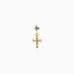 Elegantní zlatý piercing s kubickými zirkony a visícím křížkem