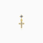 Chic cubic zirconia gold piercing with dangling cross