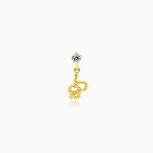 Chic cubic zirconia yellow gold piercing with dangling snake