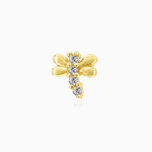 Stylish yellow gold piercing with dragonfly design