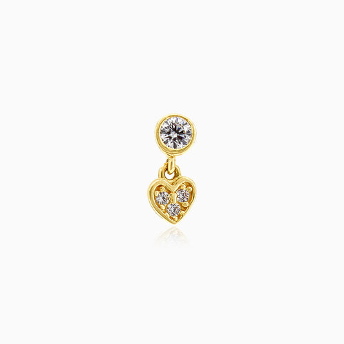 Elegantní zlatý piercing s kubickými zirkony a visícím srdcem