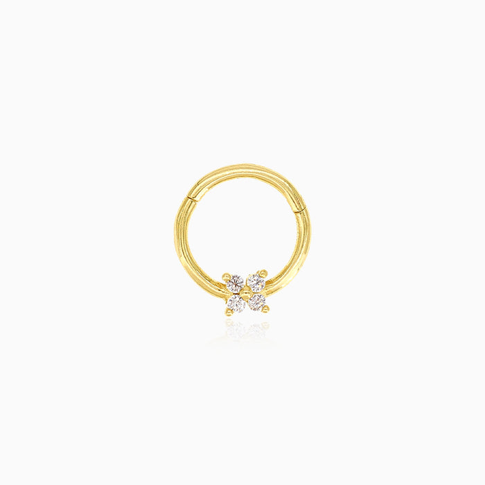Elegantní piercing z obruče ze žlutého zlata s třpytivými zirkony