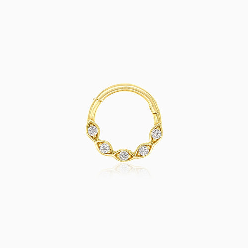 Stylish yellow gold hoop piercing with cubic zirconia