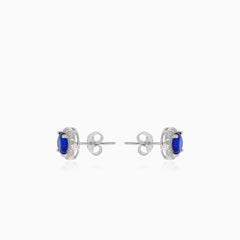 Silver stud earrings with synthetic sapphire