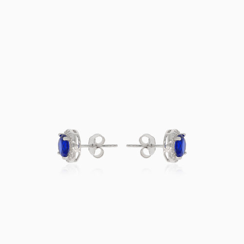 Silver stud earrings with synthetic sapphire