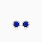 Silver stud earrings with synthetic sapphire