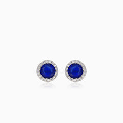 Silver stud earrings with synthetic sapphire