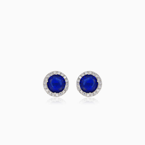 Silver stud earrings with synthetic sapphire