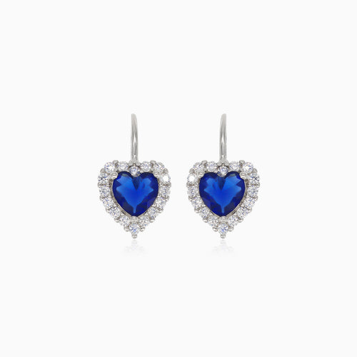 Silver sapphire heart earrings