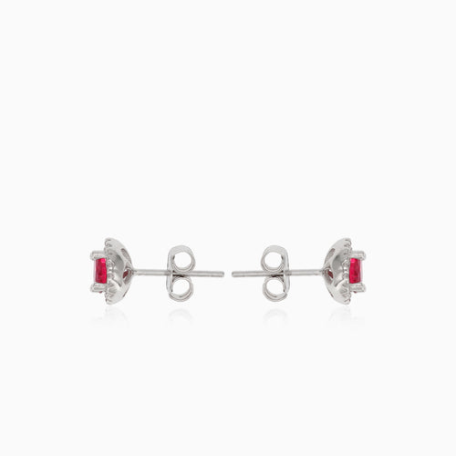 Silver stud earrings with synthetic ruby