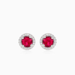 Silver stud earrings with synthetic ruby