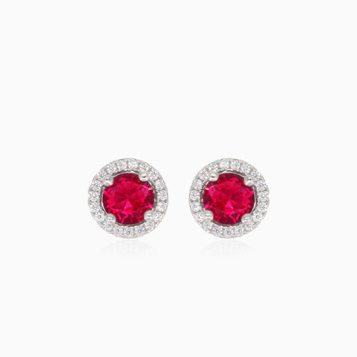 Silver stud earrings with synthetic ruby