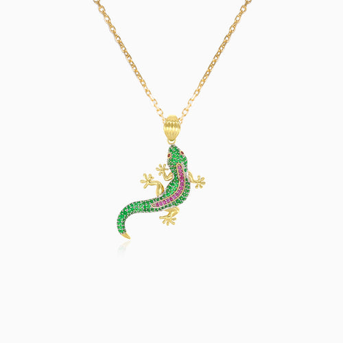 Gold lizard pendant with synthetic gems