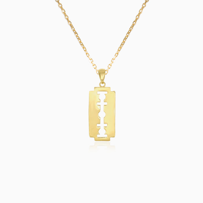 Yellow gold razor blade pendant