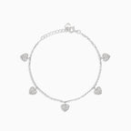 Hearts charm silver ankle bracelet