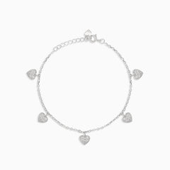 Pulsera de tobillo de plata con charms de corazón