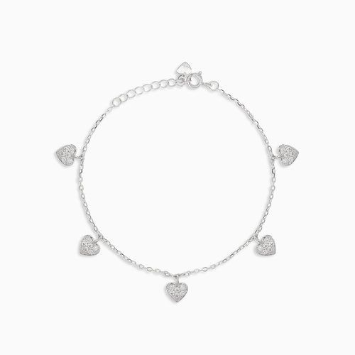 Hearts charm silver ankle bracelet