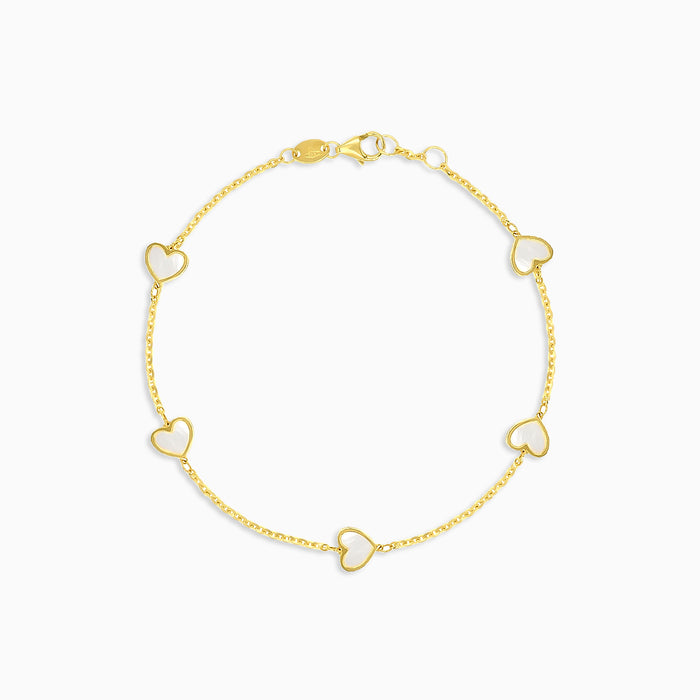 Gelbgold-Armband für Damen mit Herzen aus Perlmutt