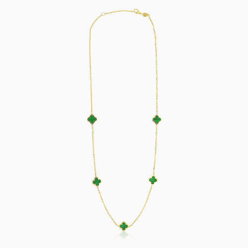 Elegantní náhrdelník ze zeleného achátu s lístky jetele