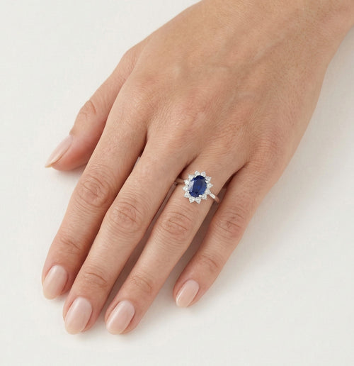 Ring with Oval Shape Sapphire and Diamonds