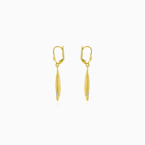 Drop dangling gold earrings with sandblasted details