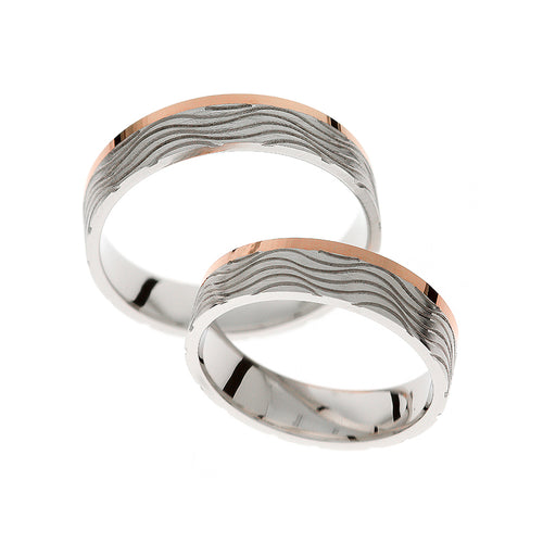 White and rose gold wave wedding ring