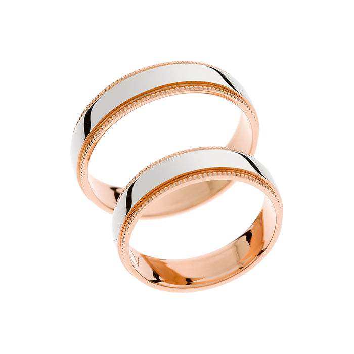 Anillos de boda de oro rosa y blanco con detalle lateral