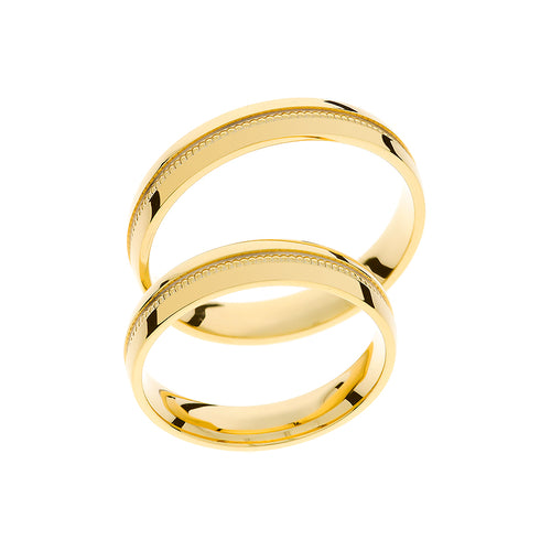 Yellow gold wedding rings with middle detail