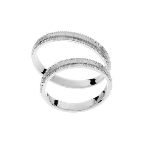 Matte white gold wedding ring with unique sides