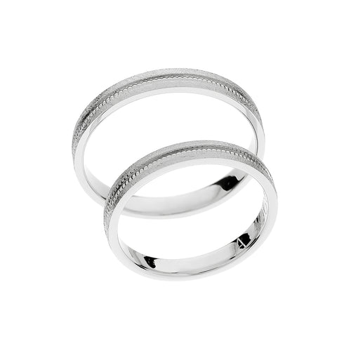 White gold wedding ring with unique center design