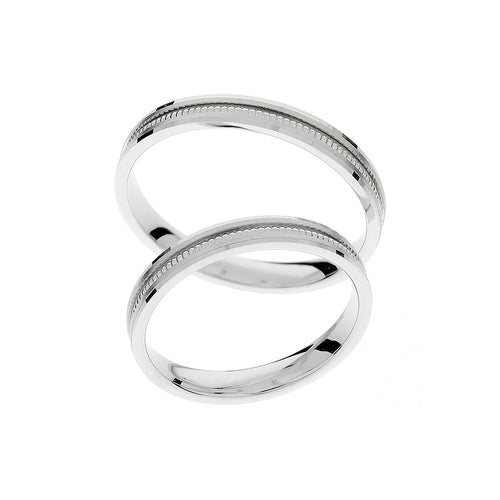 White gold wedding rings with intricate design