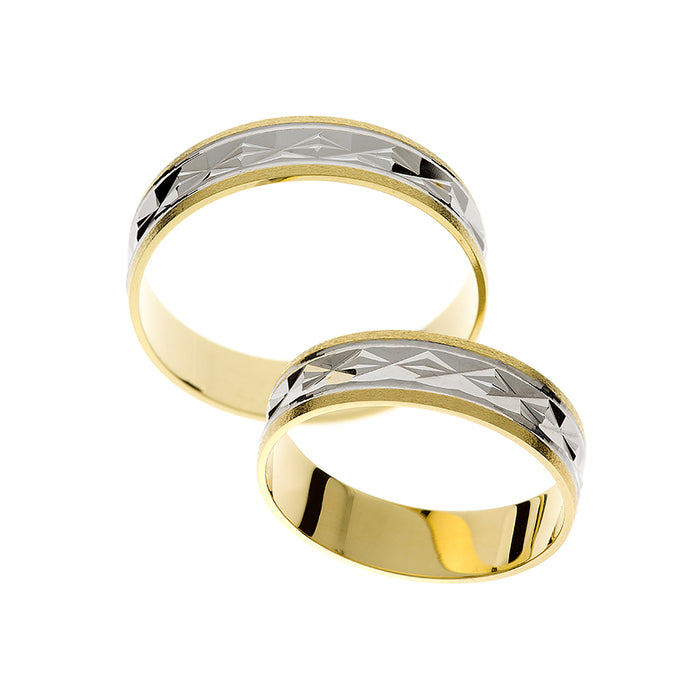 Zweifarbiger Gold-Ehering mit Spezialschliff