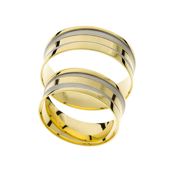Zweifarbige Gold-Eheringe mit Spezialdesign