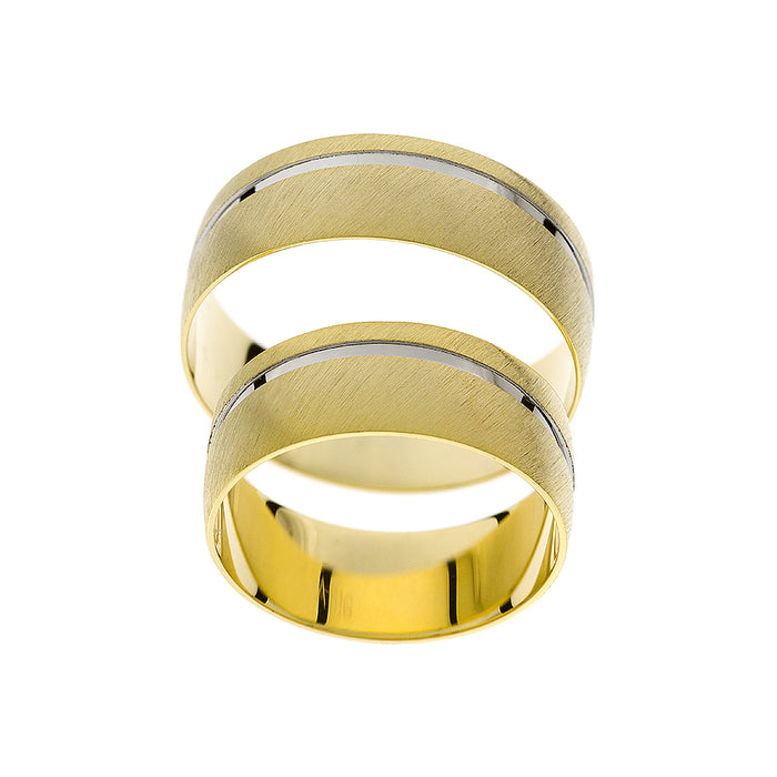 Eheringe aus mattem Gelbgold und Weißgold