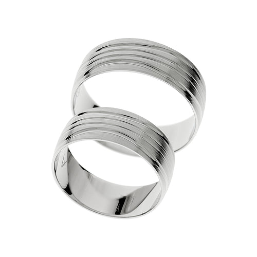 Engraved line white gold wedding band