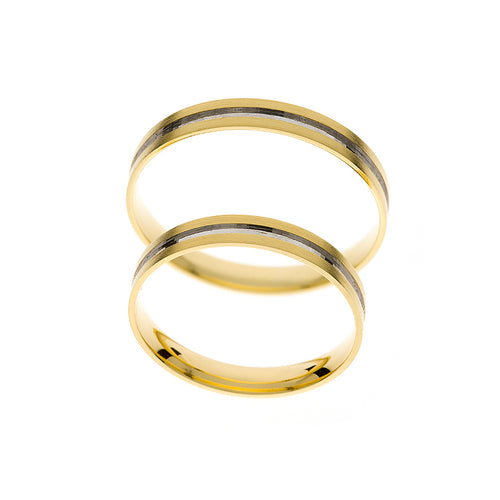 Yellow gold wedding band with white accents