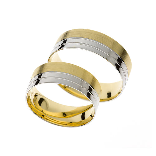 Half yellow and white gold wedding ring