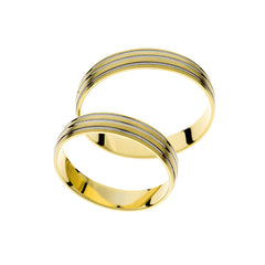 Trauring aus Gelbgold mit Rhodiumlinien