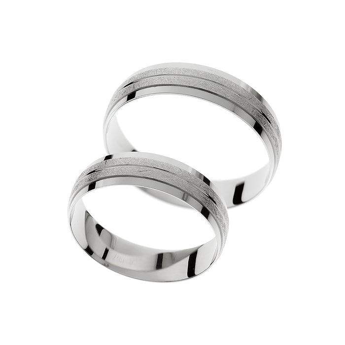 Anillo de boda en oro blanco con acabado dual