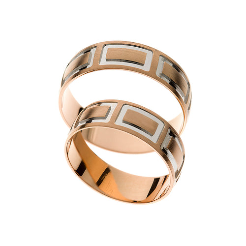 Rose gold wedding ring with rhodium squares