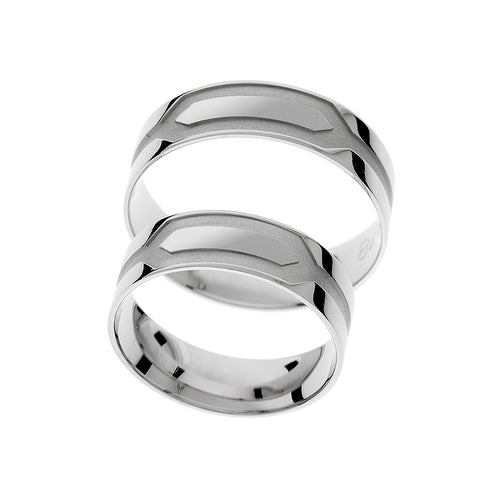 Wide white gold engraved wedding ring