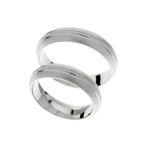 Modern matte white gold wedding rings