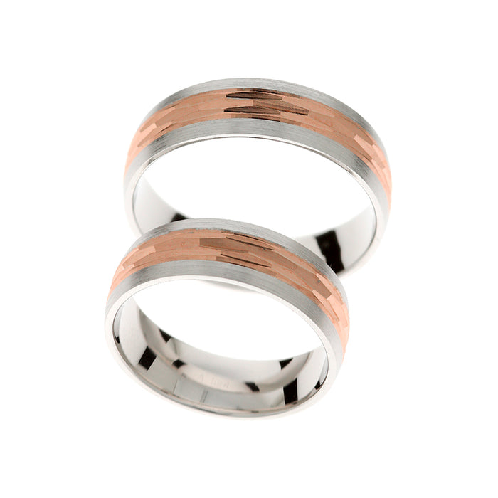 Moderne Roségold- und Weißgold-Eheringe