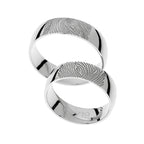 White gold wedding ring with fingerprint engraving