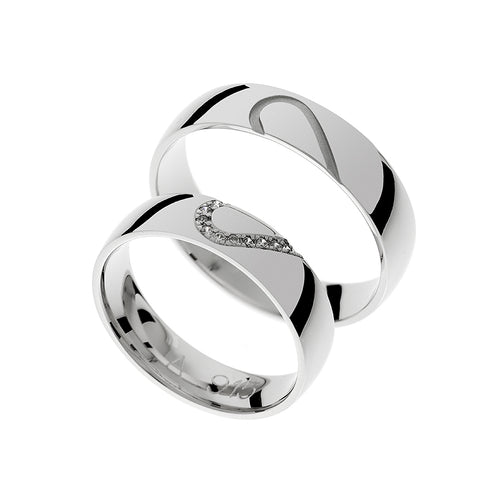 White gold half heart wedding ring set