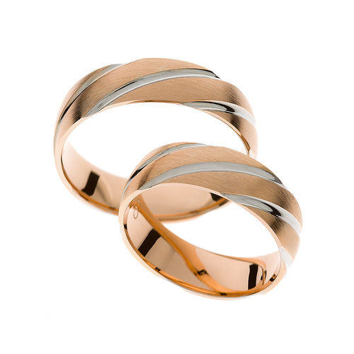 Stylish wedding ring in rose and white gold