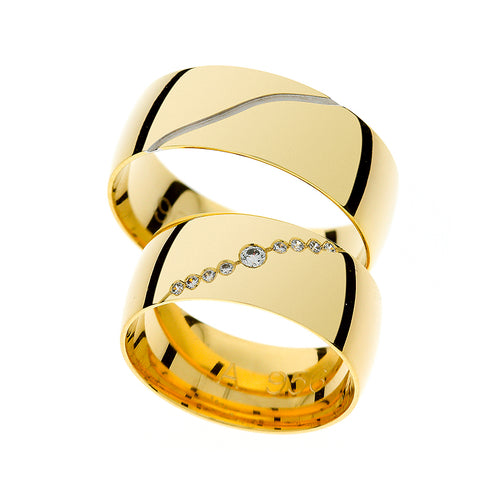 Yellow gold wedding rings with and without diamond or cubic zirconia